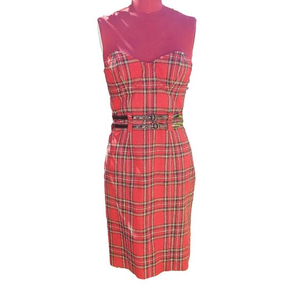 Betsey Johnson Red Plaid Mini Dress - Picture 1 of 6